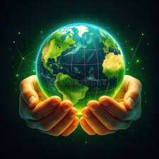 Glowing earth held in hands representing eco-friendly drone entertainment